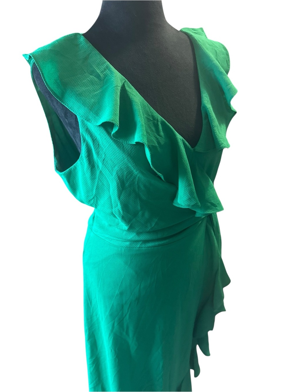London Times Maxi Dress Size 10 NWT Jewel Green Ruffle - Picture 10 of 16